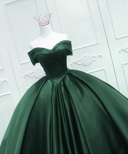 Off the Shoulder Ball Gown Dark Green Satin Quinceanera Dresses Princess Dress