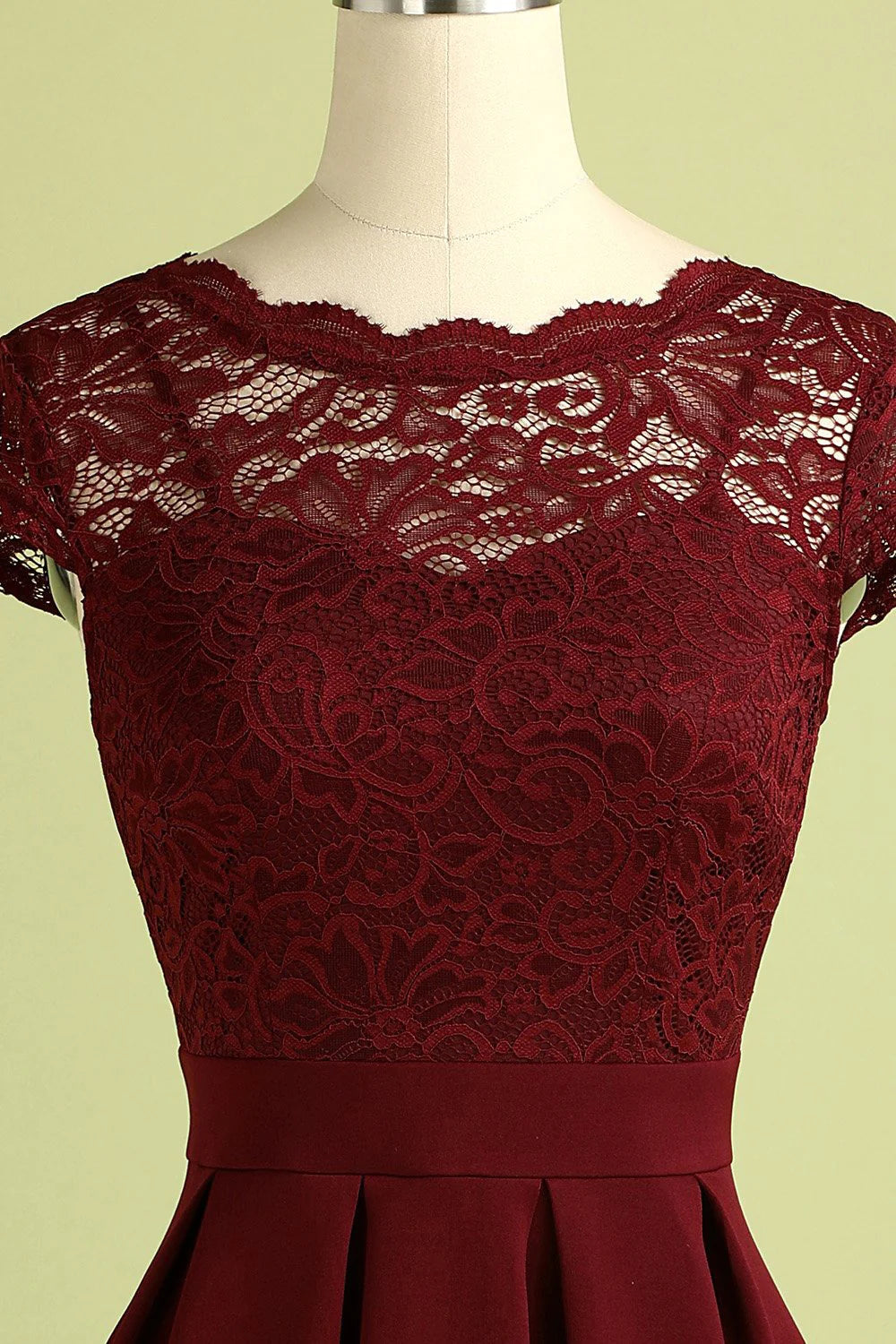 Burgundy Vintage Lace Short Dress Prom Dress