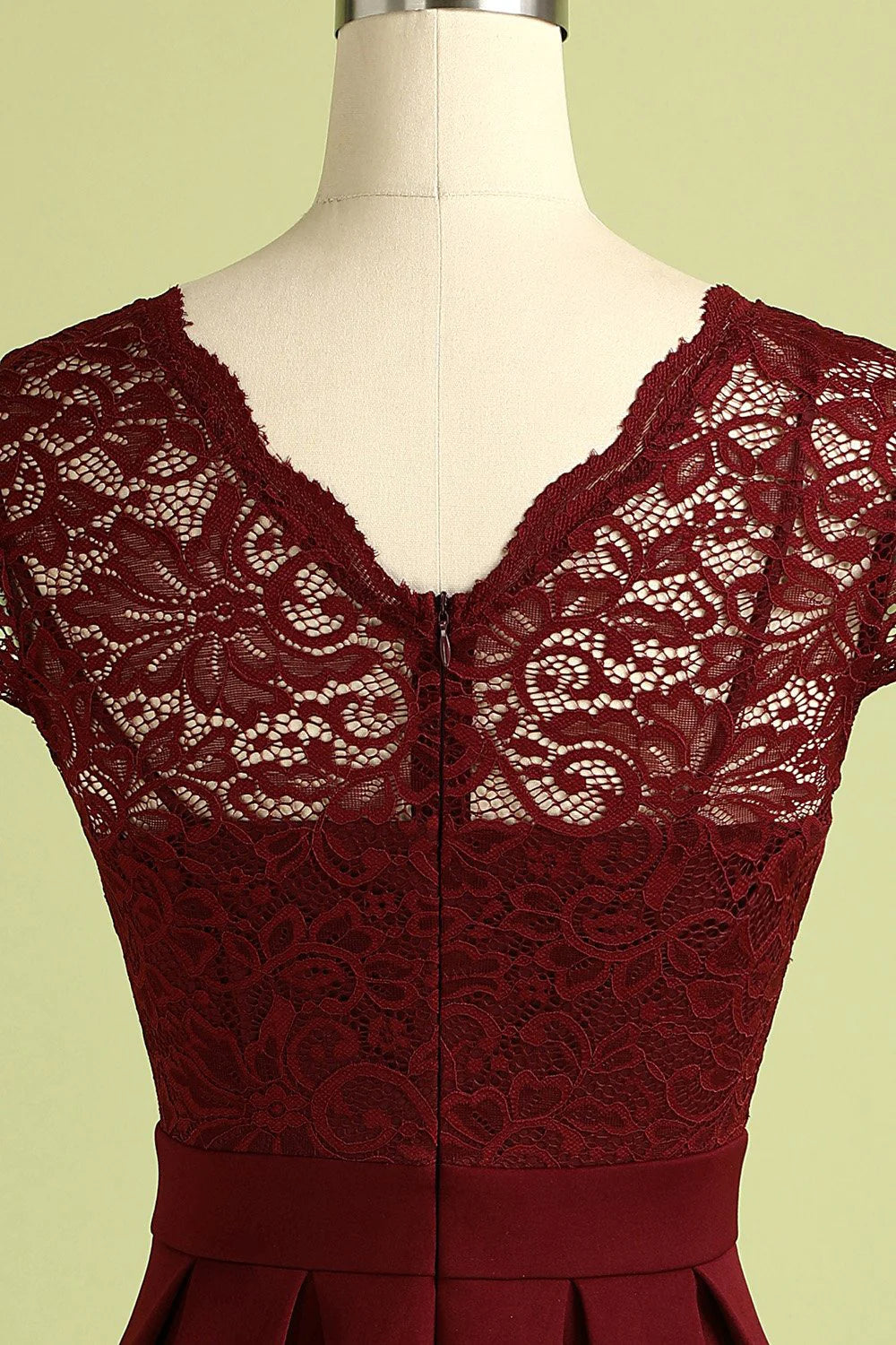 Burgundy Vintage Lace Short Dress Prom Dress