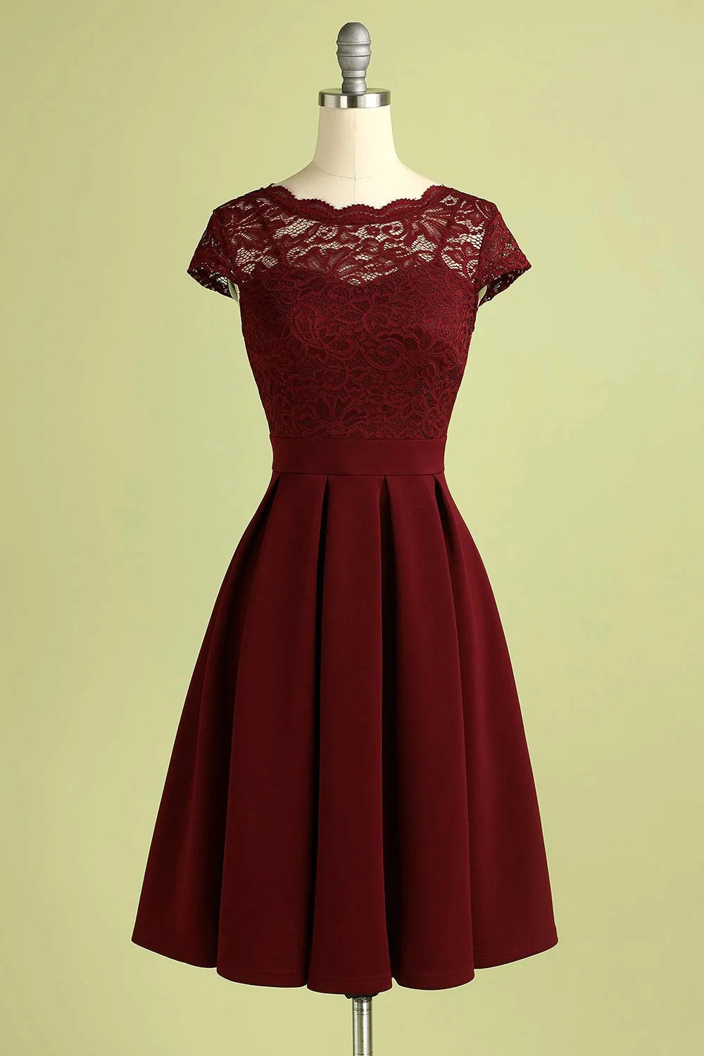 Burgundy Vintage Lace Short Dress Prom Dress