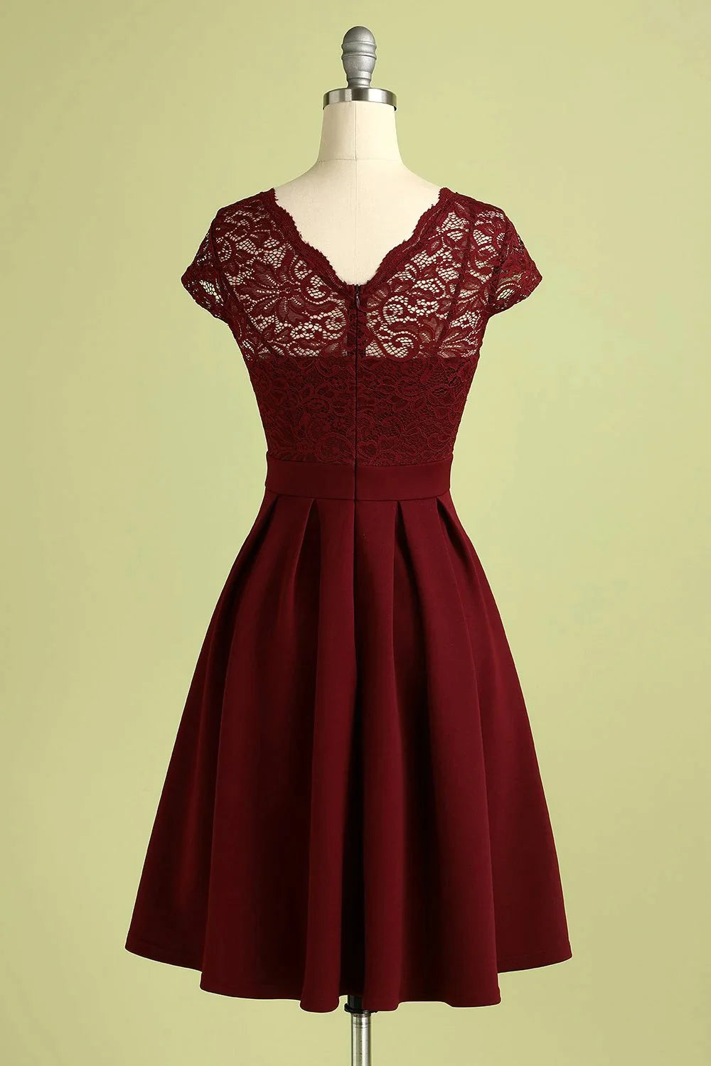 Burgundy Vintage Lace Short Dress Prom Dress