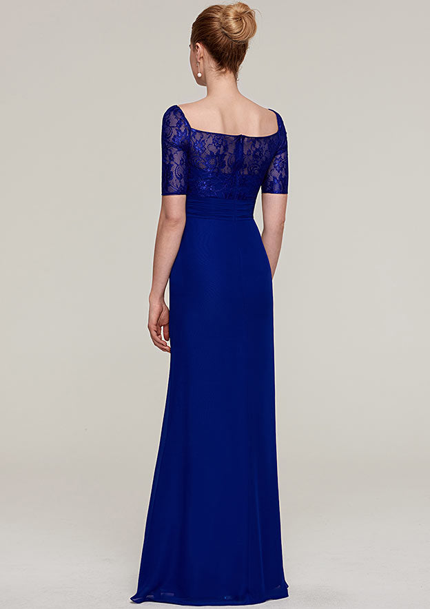 Short Sleeve Long/Floor-Length Chiffon Mother of the Bride Dresses With Pleated Appliqued Beading