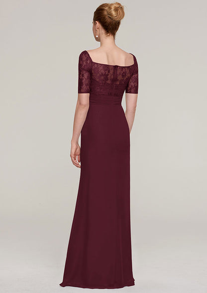 Short Sleeve Long/Floor-Length Chiffon Mother of the Bride Dresses With Pleated Appliqued Beading