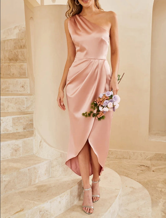 Dusty Rose One Shoulder Bridesmaid Dress