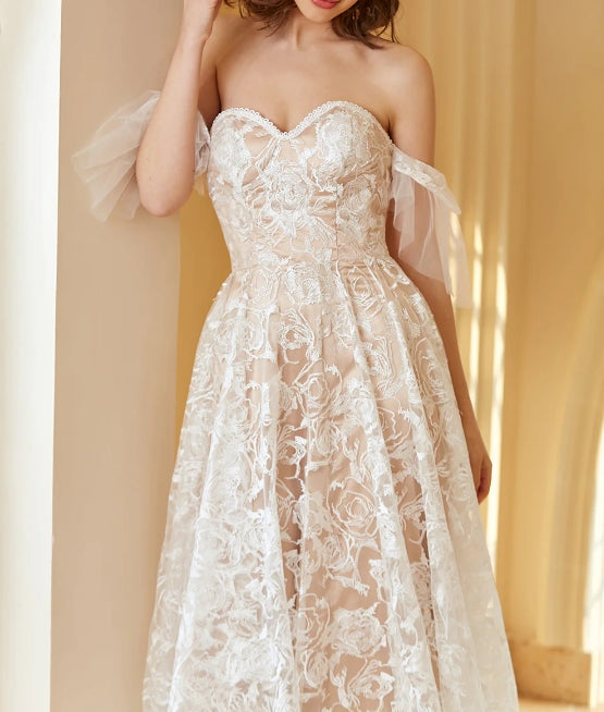 Gorgeous A Line Off the Shoulder White Lace Wedding Dress