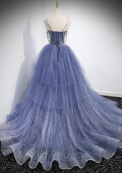 Elegant Party Dress Stunning Ballgown Ruffled Tulle Long Prom Dress with Train