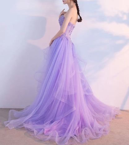 Light Purple Layers Tulle Lace Applique Long Formal Dress Purple Evening Dress Prom Dress