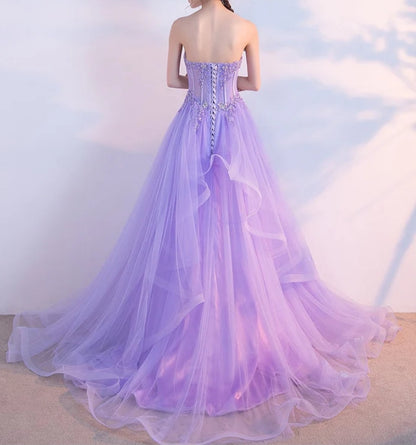 Light Purple Layers Tulle Lace Applique Long Formal Dress Purple Evening Dress Prom Dress