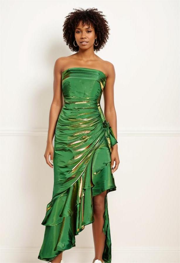 High Low Satin Birdesmaid Dress with V Neck Turquoise