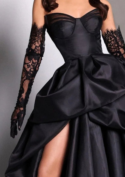 Sexy Taffeta Prom Dress Long Floor-length Lace Gloves With Slit