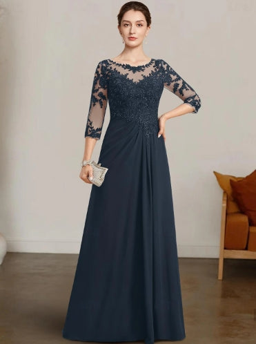 A-Line Mother of the Bride Dress Bateau Neck 3/4 Length Sleeve with Lace