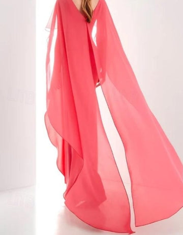 Sheath / Column Evening Gown Elegant Dress Long Sleeve V Neck Chiffon with Ruched Ruffles