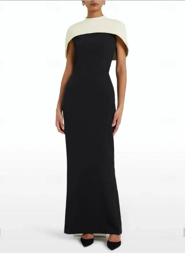 Sheath / Column Evening Gown Formal Sweep / Brush Train Sleeveless Jewel Neck Stretch Crepe