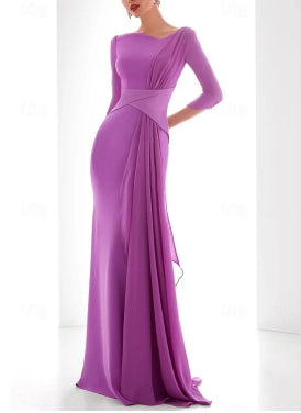 Mermaid / Trumpet Evening Gown Formal Fall Floor Length 3/4 Length Sleeve Chiffon with Ruched Ruffles