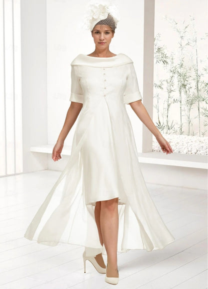 Two Piece Knee Length Chiffon Half Sleeve with Buttons Solid Color Mother of the Bride Dress Off Shoulder