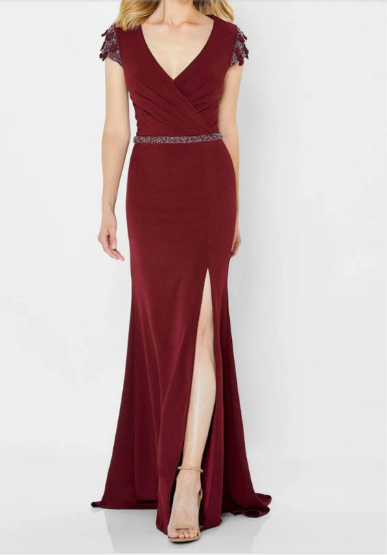 V-Neck Beaded Waistband Floor-length Formal Prom Dress Gown