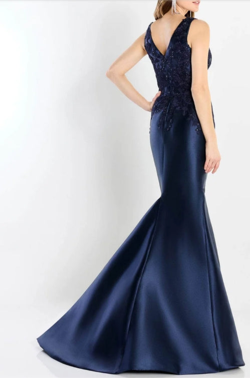 Satin Embroidered Mermaid V-Neck Formal Evening Gown