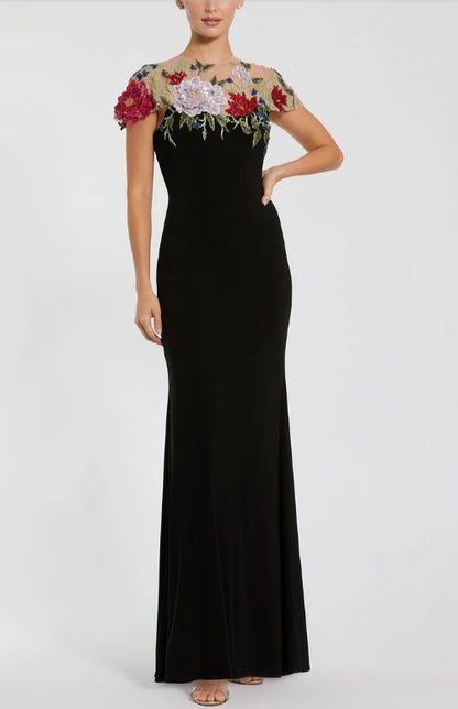 Sheath Illusion Cap Sleeve Floor-length Evening Dress