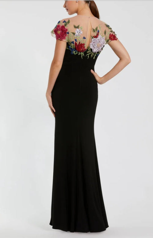 Sheath Illusion Cap Sleeve Floor-length Evening Dress