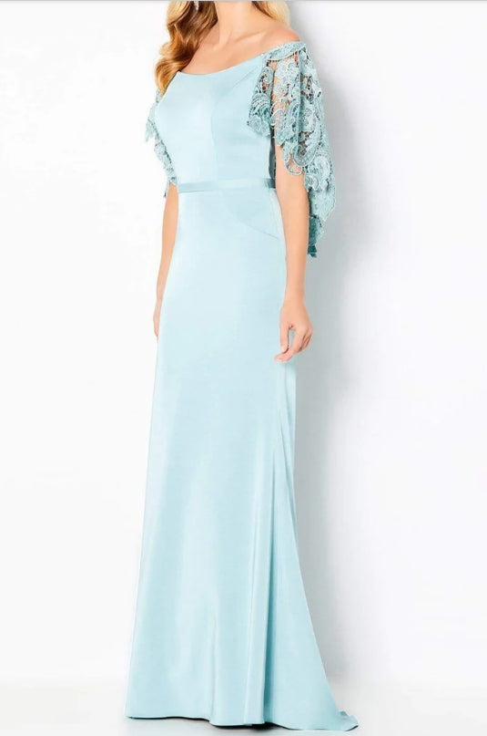 Mermaid Draped Cape Lace Off-Shoulder Floor-length Mother of the Bride Dress