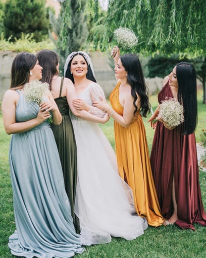 Boho Chiffon Floor-length Bridesmaid Dresses One Shoulder Split