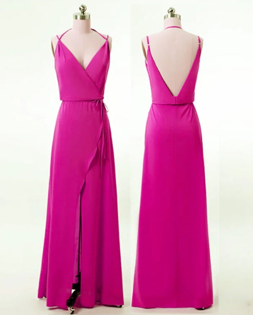 Elegant Boho Floor-length Bridesmaid Dresses Chiffon V Neck Split