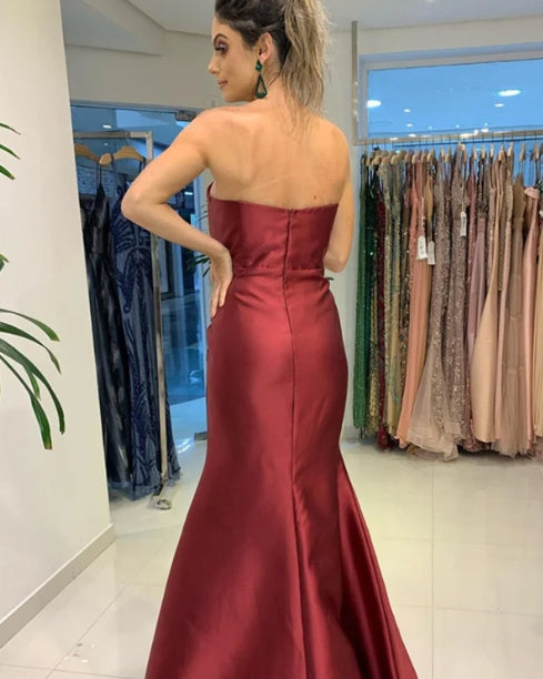 Mermaid Strapless Satin Gown Evening Dresses Bridesmaid Dresses