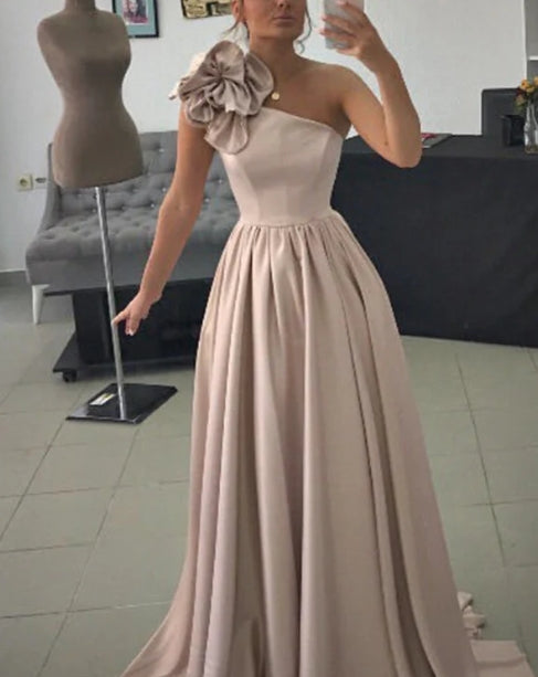 Sexy One Shoulder Floor Length Dresses A-Line Evening Dresses