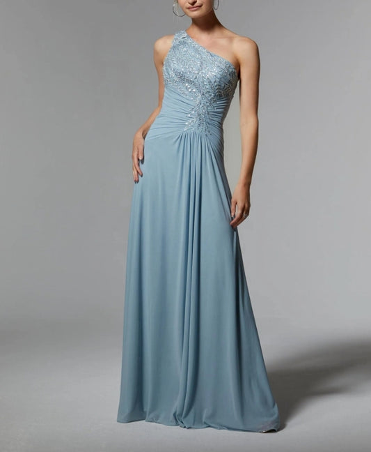 A-Line One-shoulder Floor-length Wedding Guest Dresses Sequins Mother of the Bride Dress