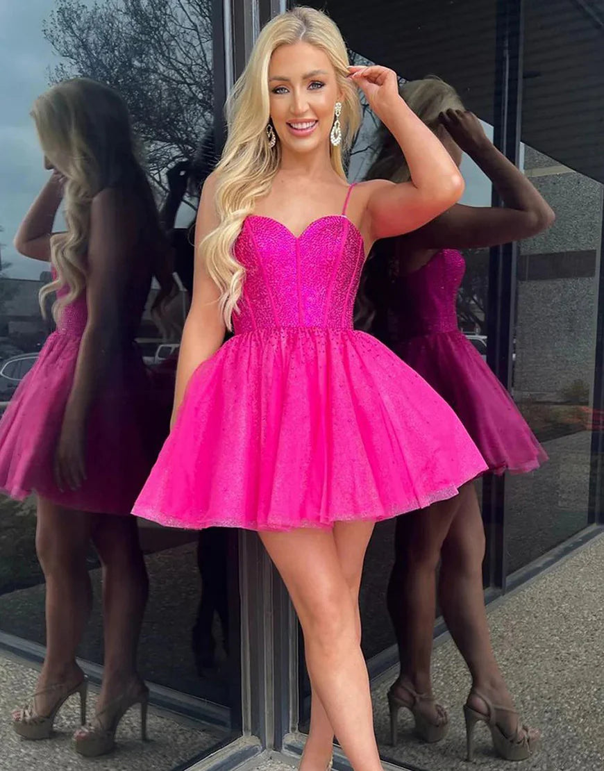 Glitter Cute A-Line Homecoming Dress with Beading