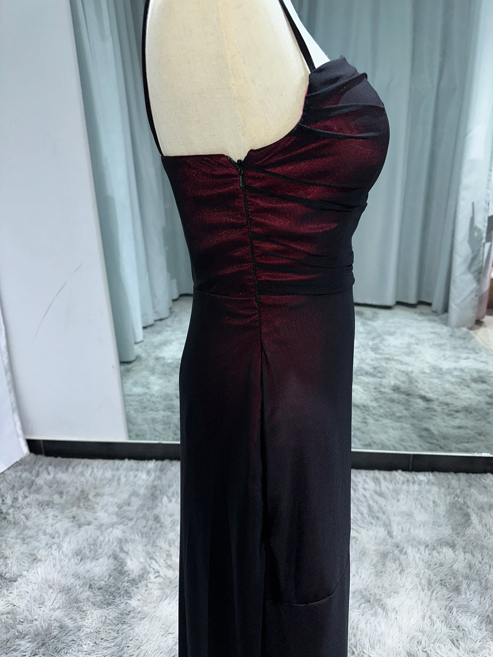 Sexy Sheath Spagehtti Straps Slim Fit Burgundy Prom Dress Long Evening Dresses C2073 main image 0