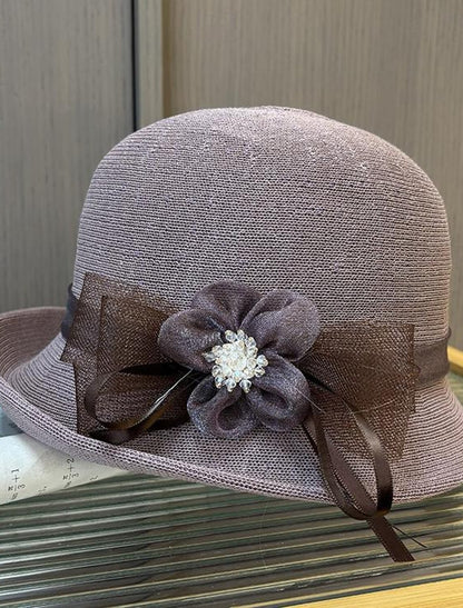 Tulle Acrylic / Cotton Bowler / Cloche Hat Bucket Hat Straw Hat Casual Holiday With Feather Floral Headpiece Headwear