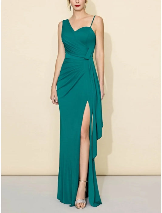 Sheath/Column One-Shoulder Floor-length Bridesmaid Dresses With Slit