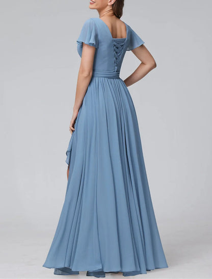 A-Line/Princess V-Neck Floor-length Long Bridesmaid Dresses With Slit