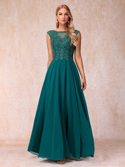 A-Line/Princess Sheer Neck Sleeveless Long Formal Evening Dresses With Beading