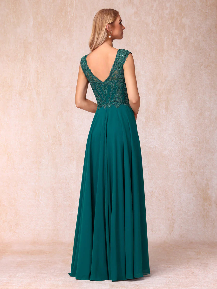 A-Line/Princess Sheer Neck Sleeveless Long Formal Evening Dresses With Beading