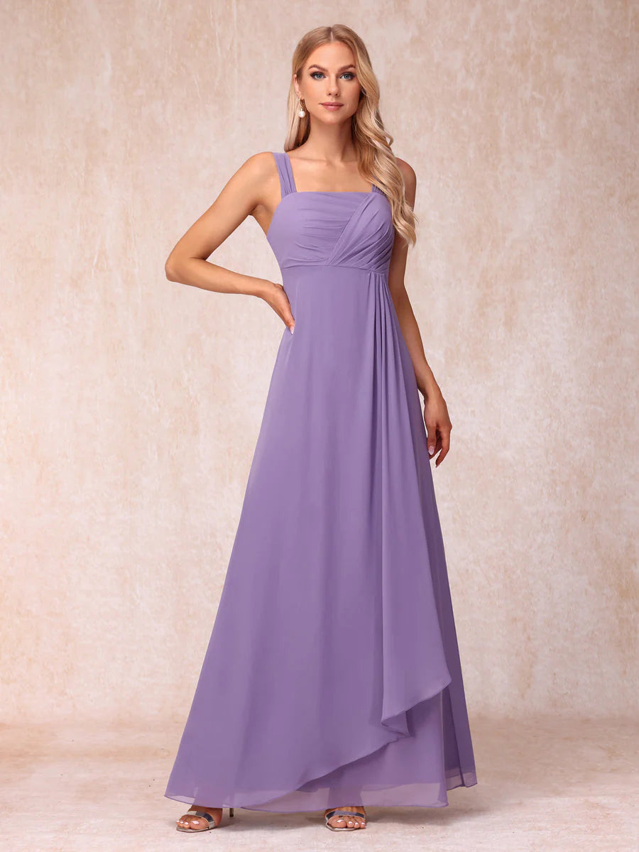 A-Line/Princess Sleeveless Long Formal Evening Dresses With Ruffles