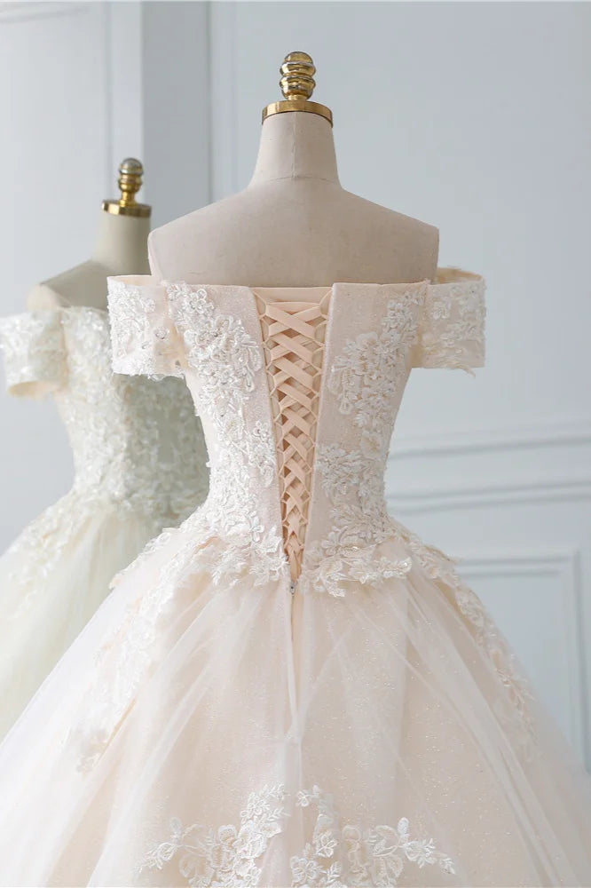 Off-the-Shoulder Wedding Gown With Lace Appliques