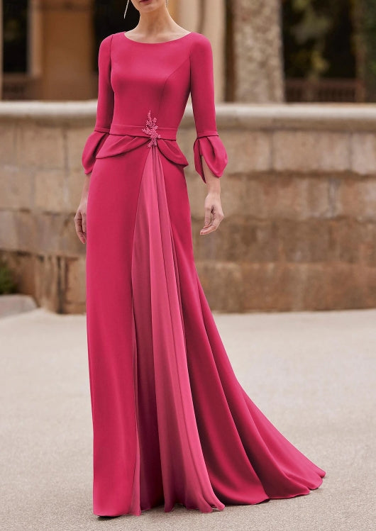 Mermaid / Trumpet Chiffon Crepe 3/4 Length Sleeve with Crystal Mother of the Bride Dress