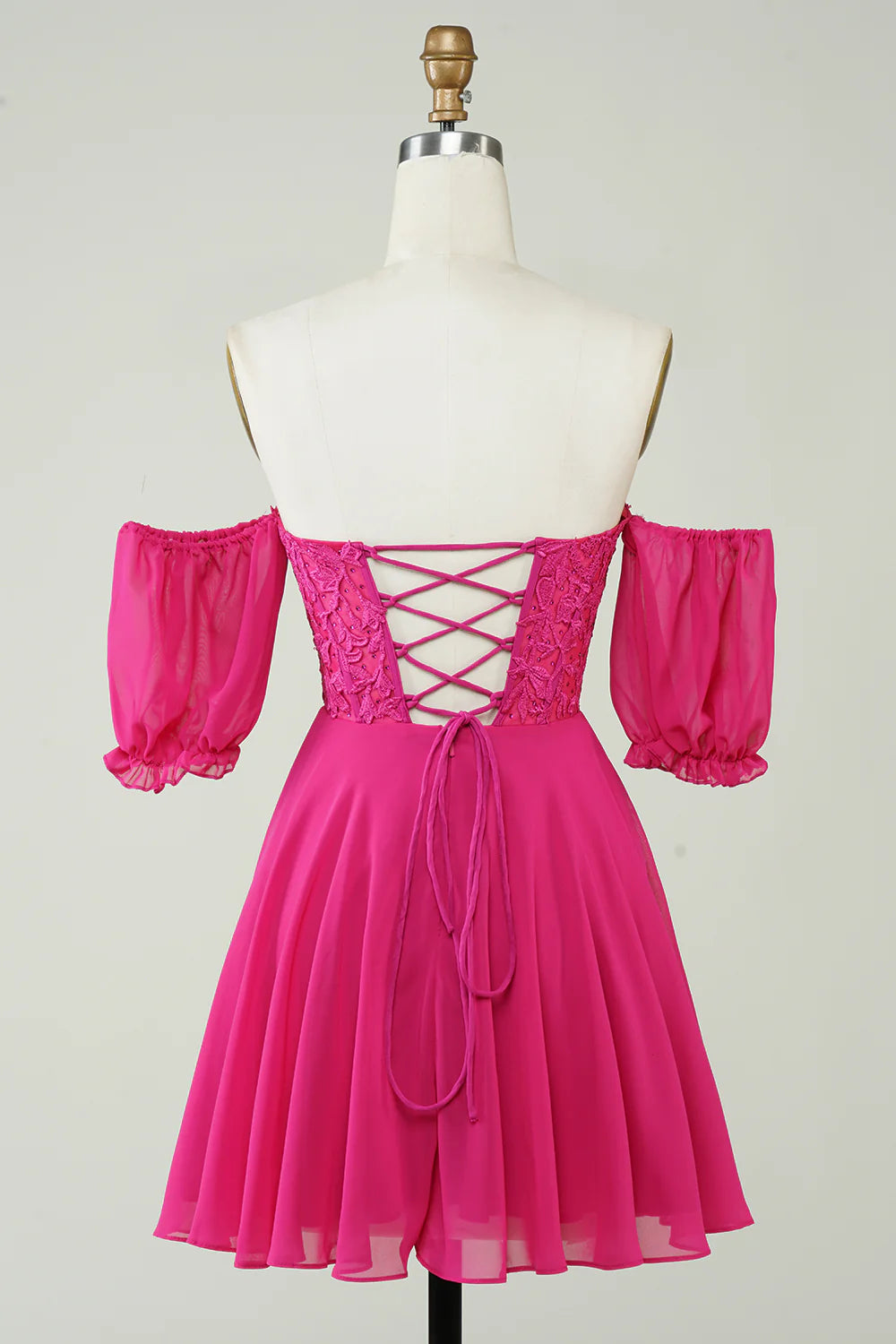 Fuchsia A-Line Corset Sweetheart Chiffon Homecoming Dress with Lace