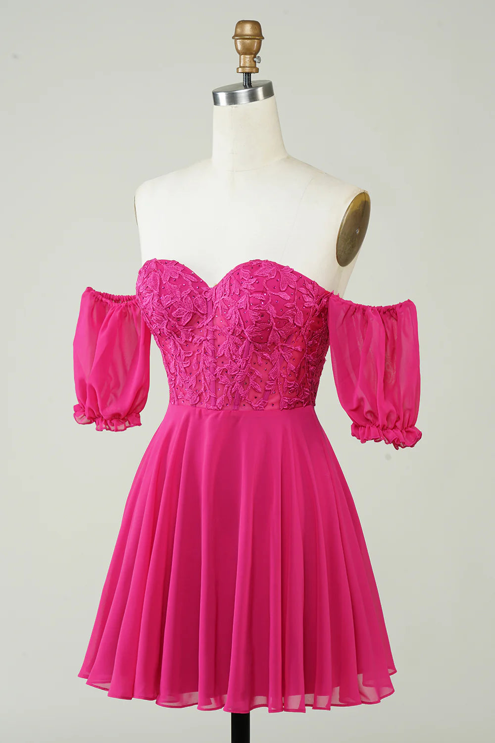 Fuchsia A-Line Corset Sweetheart Chiffon Homecoming Dress with Lace