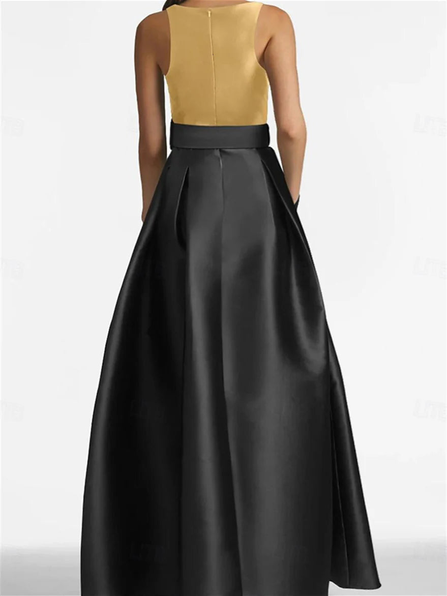 A-Line Scoop Sleeveless Floor-Length Formal Evening Dresses with Belt