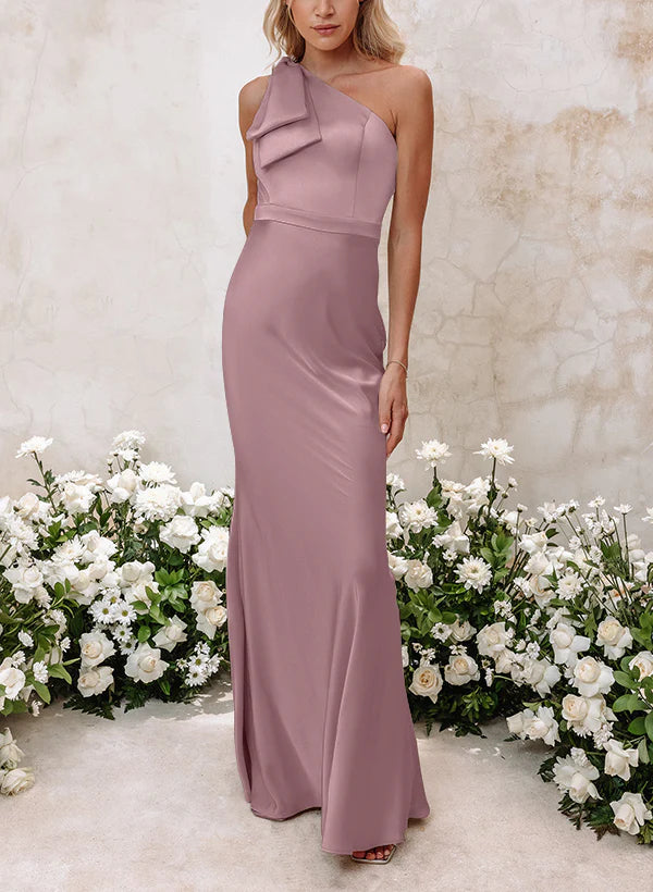 Sheath/Column One-Shoulder Floor-Length Long Bridesmaid Dresses