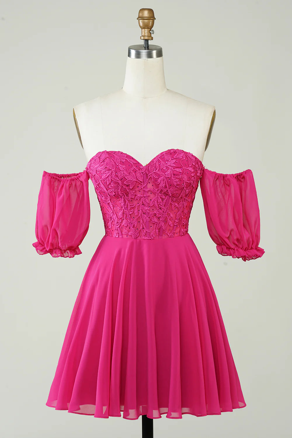 Fuchsia A-Line Corset Sweetheart Chiffon Homecoming Dress with Lace