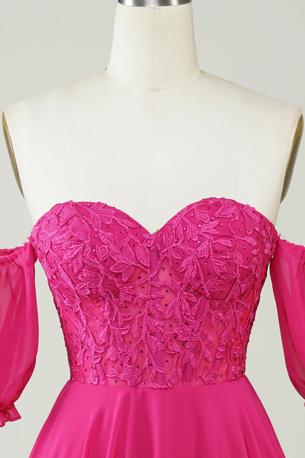 Fuchsia A-Line Corset Sweetheart Chiffon Homecoming Dress with Lace