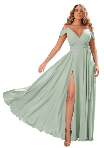 A-Line Off-The-Shoulder Long Bridesmaid Dresses With Split Side