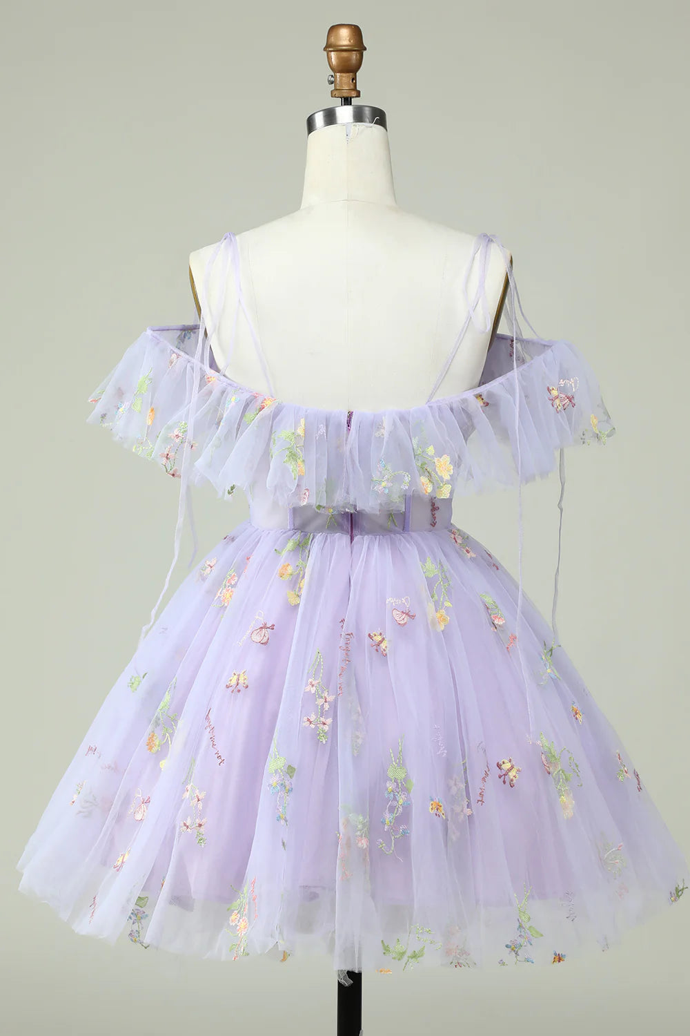 A-Line Princess Lavender Off the Shoulder Corset Homecoming Dress with Ruffles