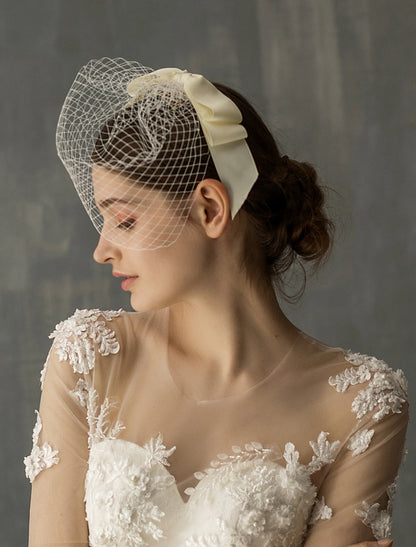 Wedding Veil Blusher Veils / Birdcage Veils with Ribbon Bow Tulle