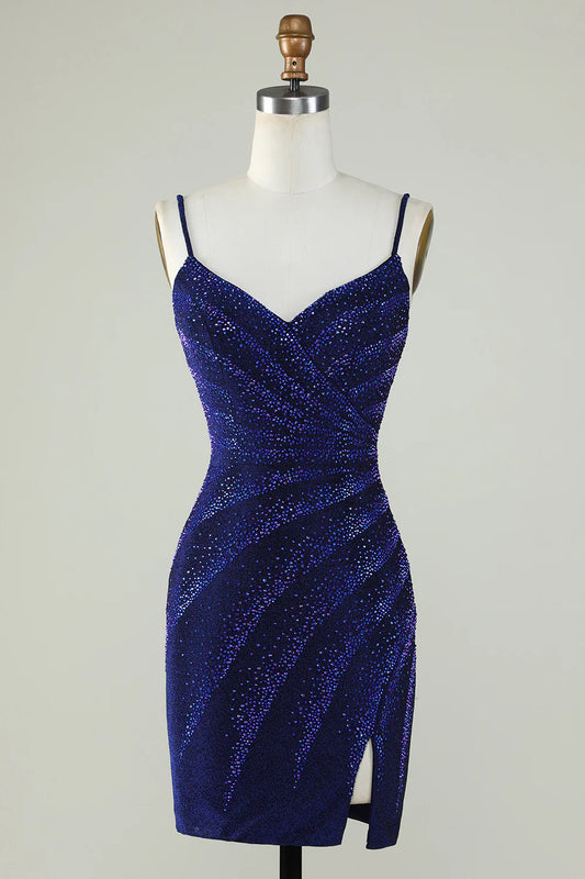 Sparkly Spaghetti Straps Homecoming Dress with Beading