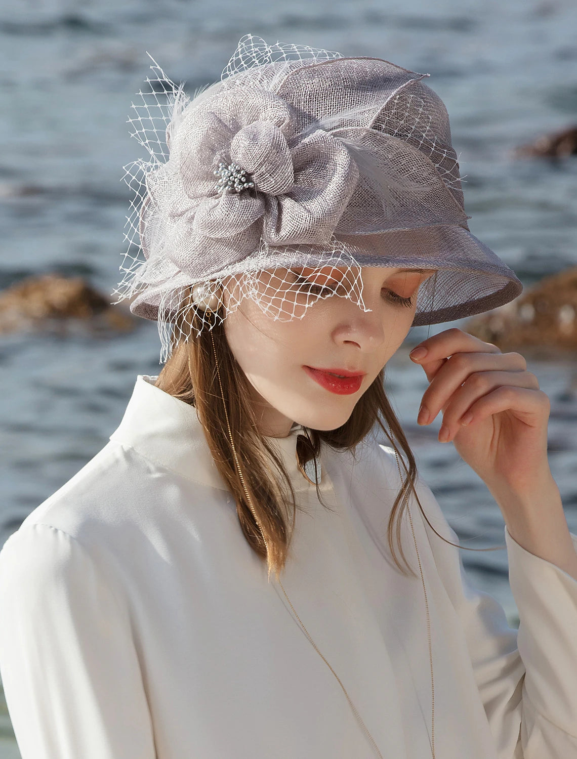 100% Linen Melbourne Cup Elegant Romantic Wedding With Feather Headpiece Headwear